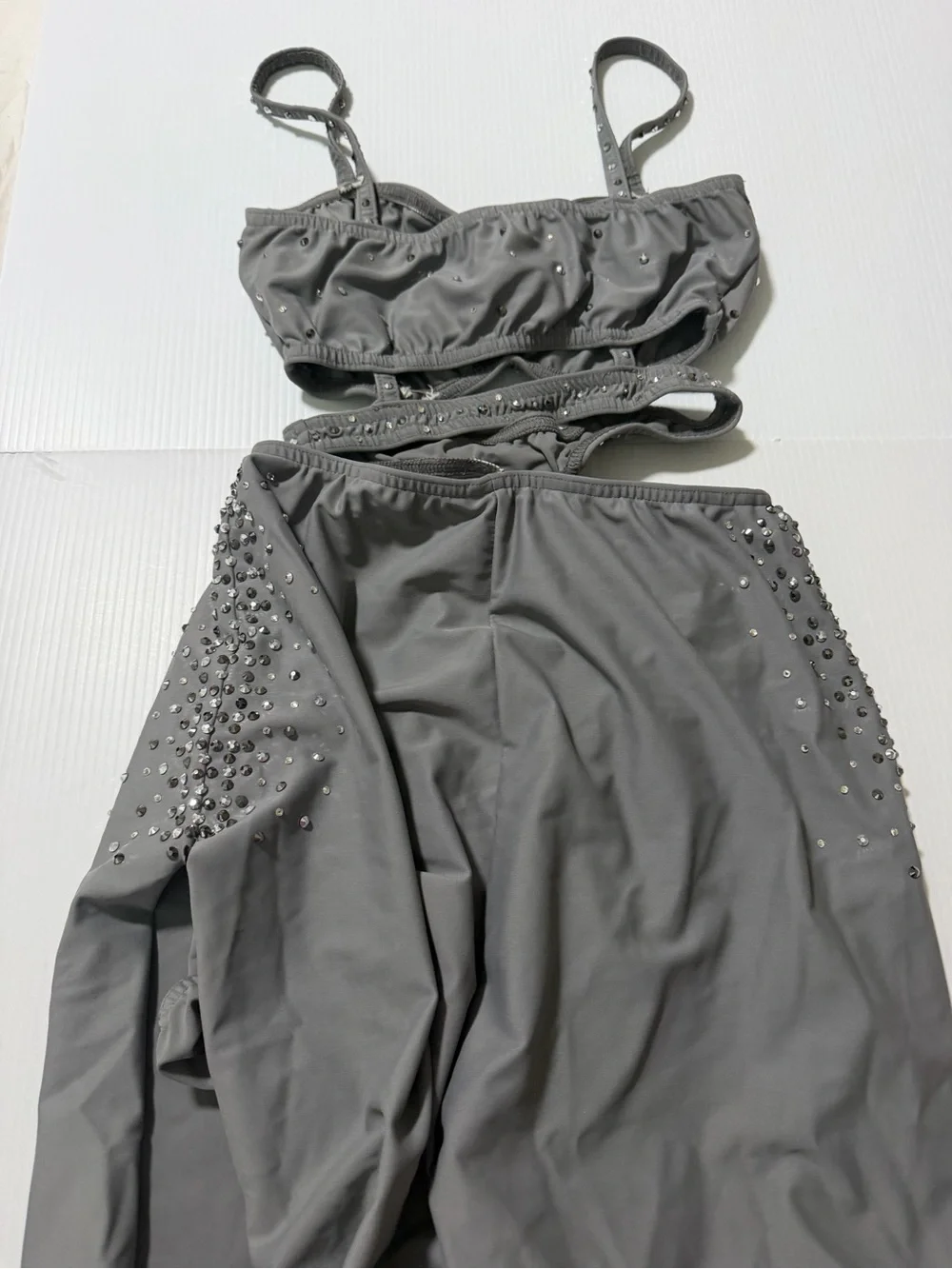 Kelle dance solo lyrical costume gray CLOSER TO FINE 8434 rhinestoned MA adult